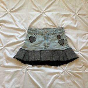 H&M divided denim ruffle mini skirt with heart patches Size